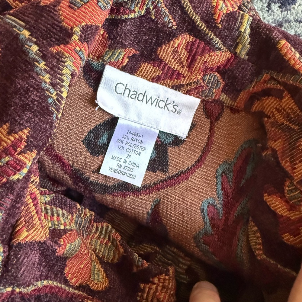 Vintage Women’s 2P Boho Whimsical Warm Colored Florals Tapestry Blazer Jacket - Picture 12 of 13